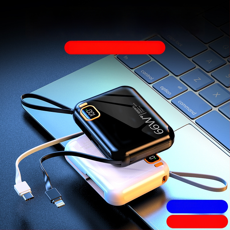 Power Bank 10000mAh cu cablu încorporat, compactă, capacitate mare, stil desen animat, încărcare rapidă PD3.0
