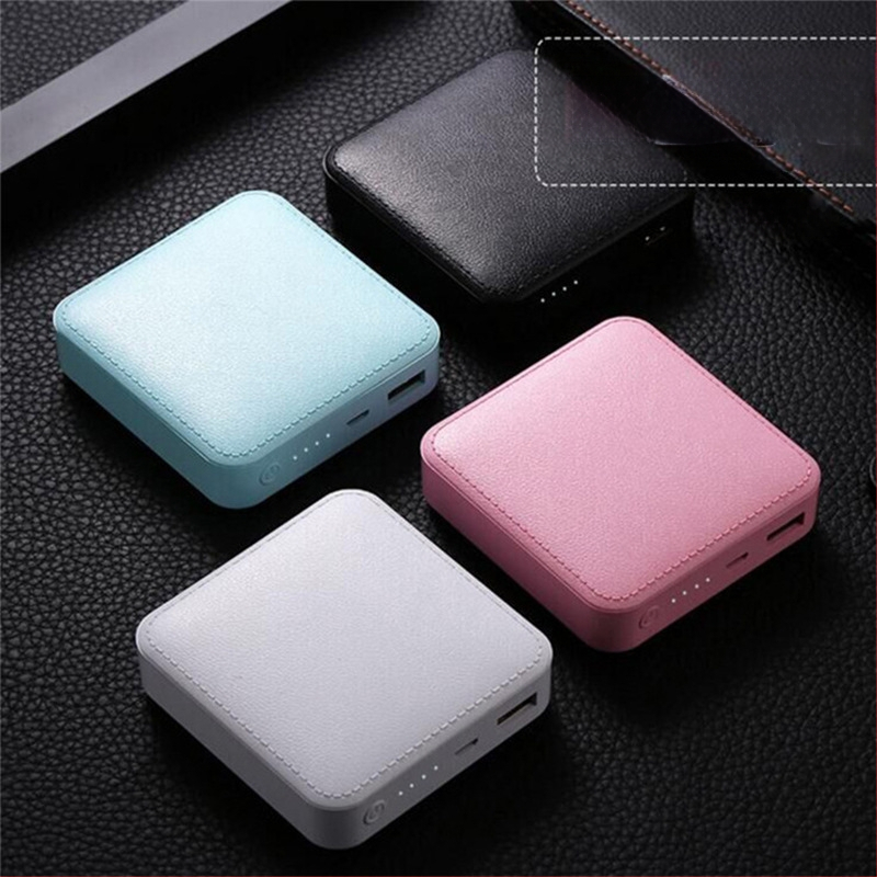 Power bank mini cu textură din piele sintetică, 10000mAh, imprimare cu logo
