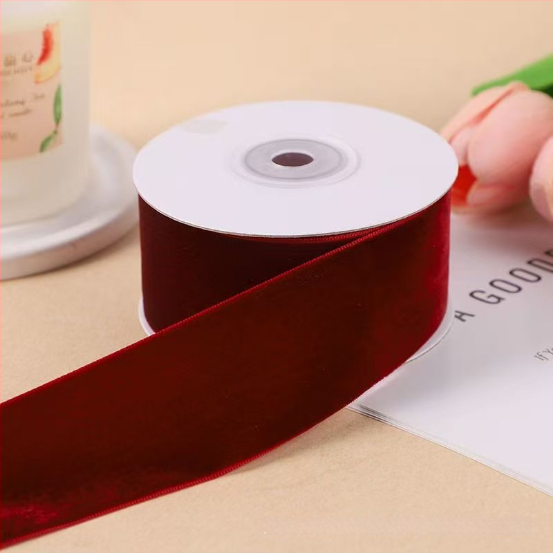Bandă burgundă de catifea cu aspect flockat pentru împachetarea cadourilor cu flori și tort – funda realizată manual pentru haine și accesorii pentru păr