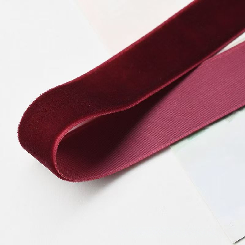 Bandă burgundă de catifea cu aspect flockat pentru împachetarea cadourilor cu flori și tort – funda realizată manual pentru haine și accesorii pentru păr