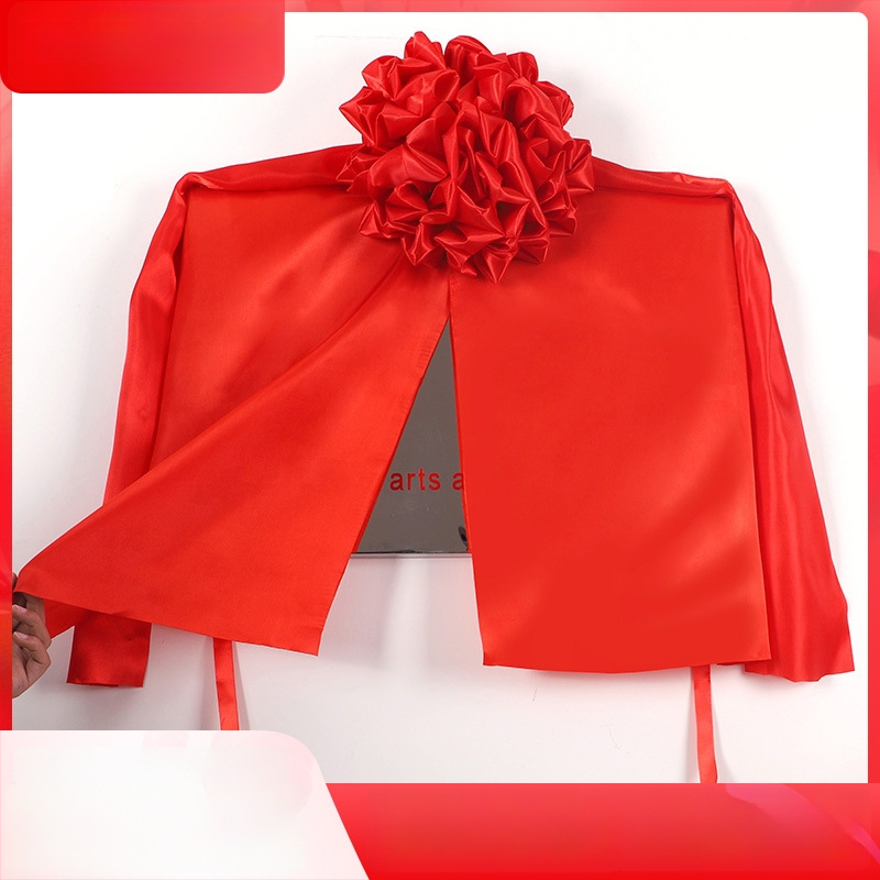 Panou roșu pentru dezvelire, semn textil roșu, minge florală, țesătură de mătase roșie, plăcuță din țesătură, esențial pentru casa nouă