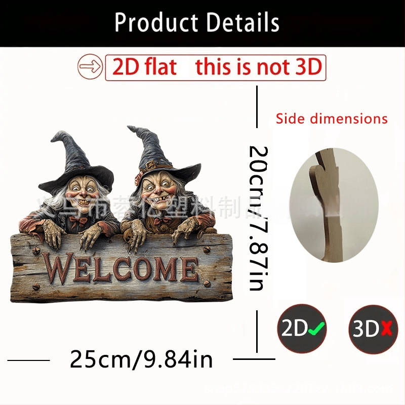 Semn rustic din lemn cu vrăjitoare, decor de perete de Halloween, pentru interior și exterior, ornament suspendat durabil