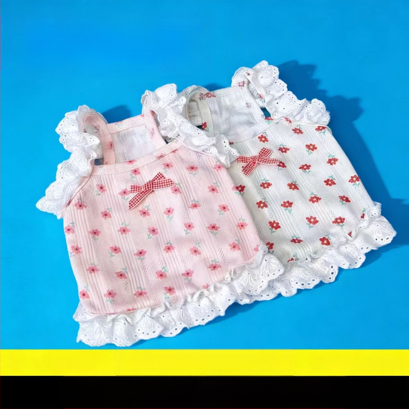 Rochie de primăvară-vară pentru câini, dantelă florală, bretele, stil prințesă