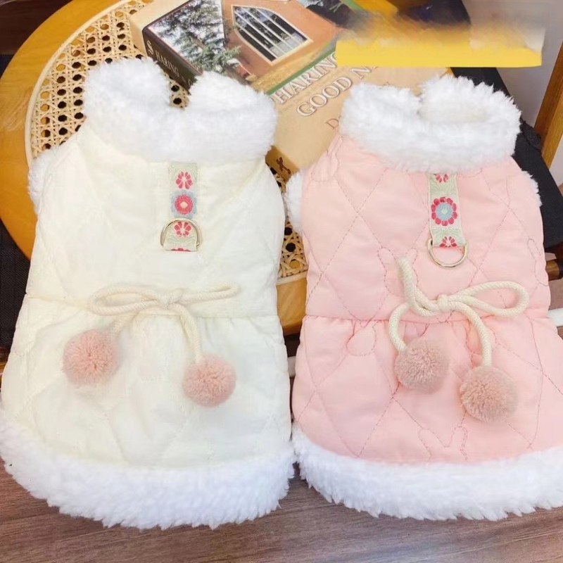 Palton pentru animale de companie căptușit cu fleece, cu cataramă pentru lesă, pentru câini și pisici de talie mică, cald toamna-iarna.