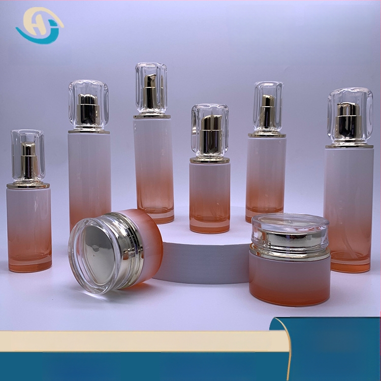 Set de sticluțe din sticlă pentru cosmetic, cu pompă și capace, disponibile în 30 g/50 g și 30–120 ml, pentru cremă, cremă de ochi, ser și loțiune