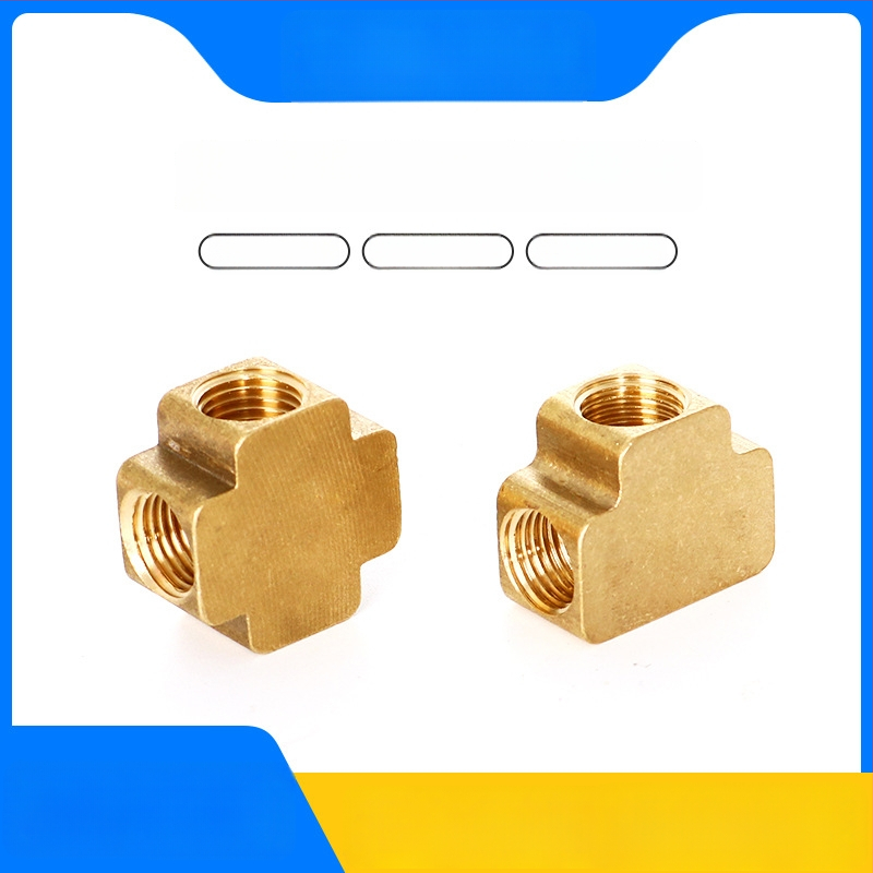 Conector pneumatic din cupru cu filet intern, bloc pătrat, patru-porturi și trei-porturi