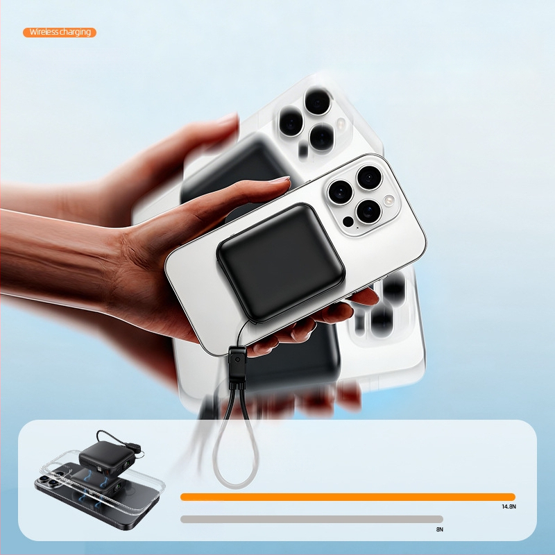 Baterie externă 3 în 1 cu încărcare rapidă și încărcare magnetică, 10000 mAh, cu cablu, pentru telefoane, căști și ceasuri
