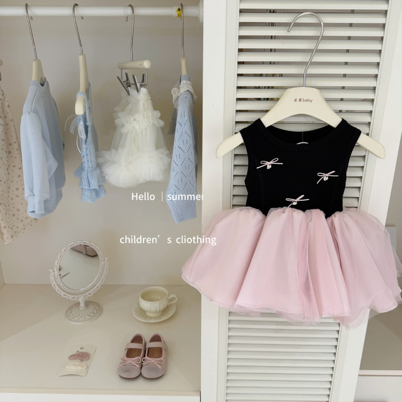 Leen Îmbrăcăminte pentru copii — design original, rochie balet de vară pentru fete, negru și roz, fără mâneci, rochie prințesă
