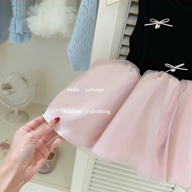Leen Îmbrăcăminte pentru copii — design original, rochie balet de vară pentru fete, negru și roz, fără mâneci, rochie prințesă