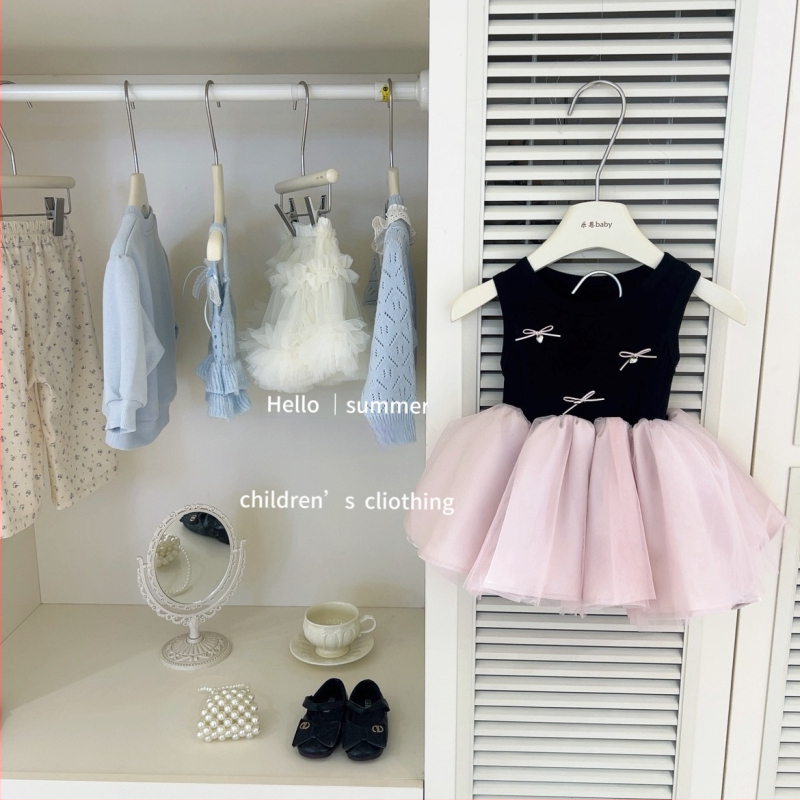 Leen Îmbrăcăminte pentru copii — design original, rochie balet de vară pentru fete, negru și roz, fără mâneci, rochie prințesă