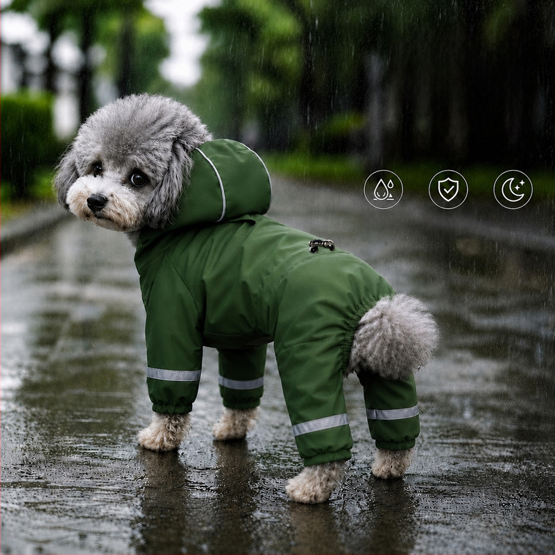 Palton impermeabil cu glugă reflectorizant pentru câini mici (Teddy, Bichon, Corgi, Schnauzer)