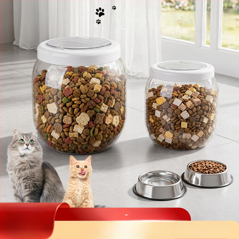Container transparent pentru hrana animalelor, rezistent la umezeală, capacitate mare pentru pisici și câini, depozitare anti-oxidantă pentru hrană liofilizată