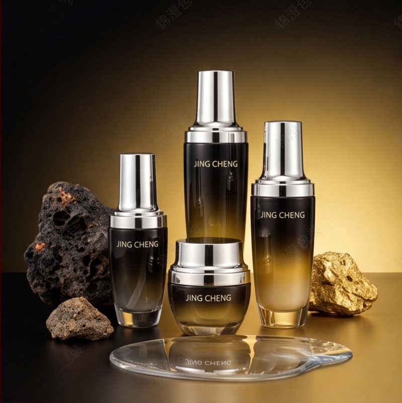 Sticlă de sticlă cosmetică personalizată de 30 ml — pentru ser, loțiune sau cremă, recipient negru mic cu pompă și duză spray