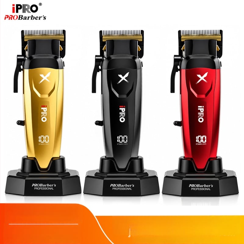 IPRO tunsor de păr pentru salon, viteză mare, reîncărcabil, afișaj digital, motor brushless