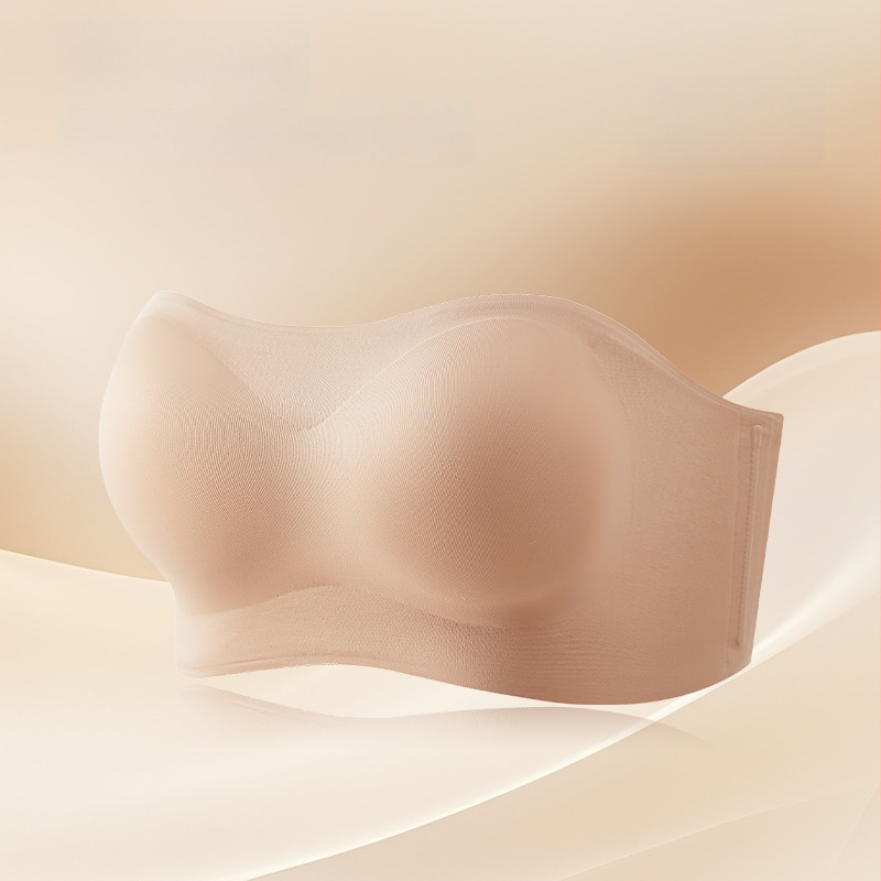 Bustier bandeau fără bretele, cu patru straturi antiderapante, pentru sâni mici, cupe detașabile