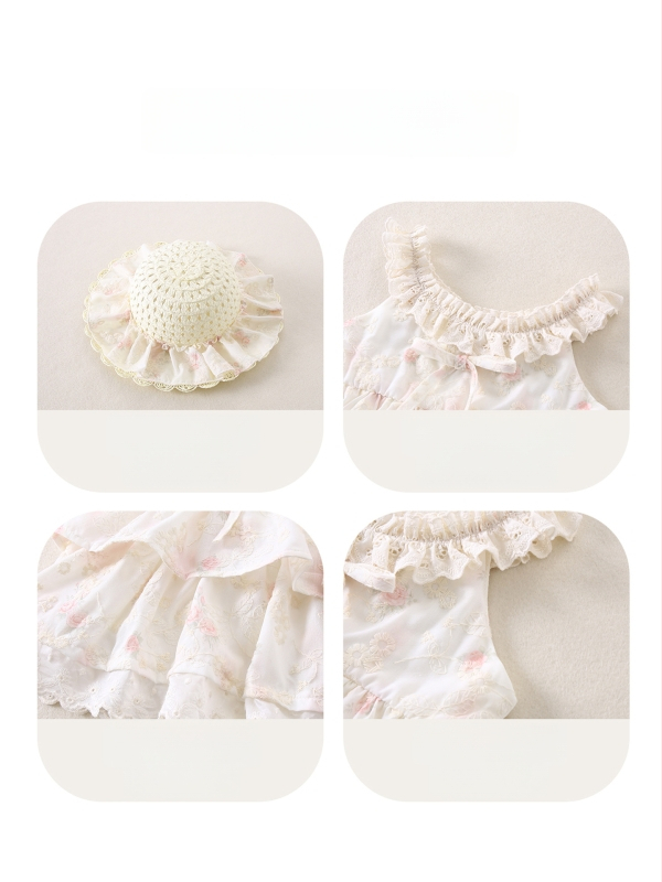 Rochie mov pentru fetițe mici, vară respirabilă, stil prințesă, bretele, imprimeu floral