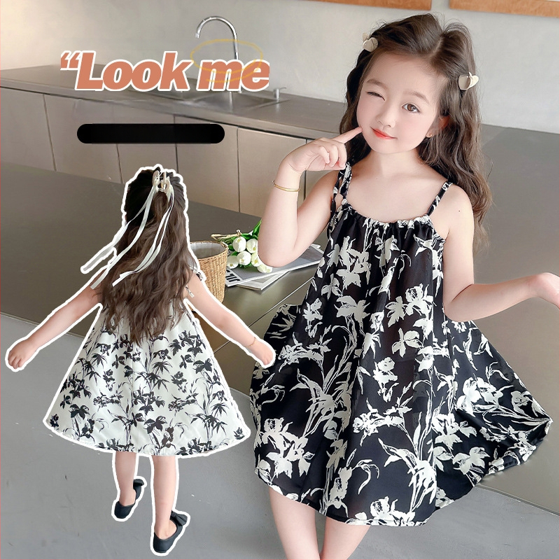 Rochie de vară pentru fete cu bretele - rochie florală ușoară, stil plajă