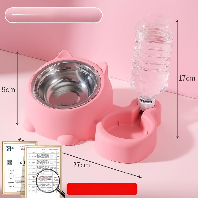 Set dublu de boluri pentru pisici și câini, dozator de apă și mâncare, plastic ABS, albastru