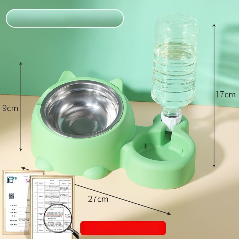 Set dublu de boluri pentru pisici și câini, dozator de apă și mâncare, plastic ABS, albastru