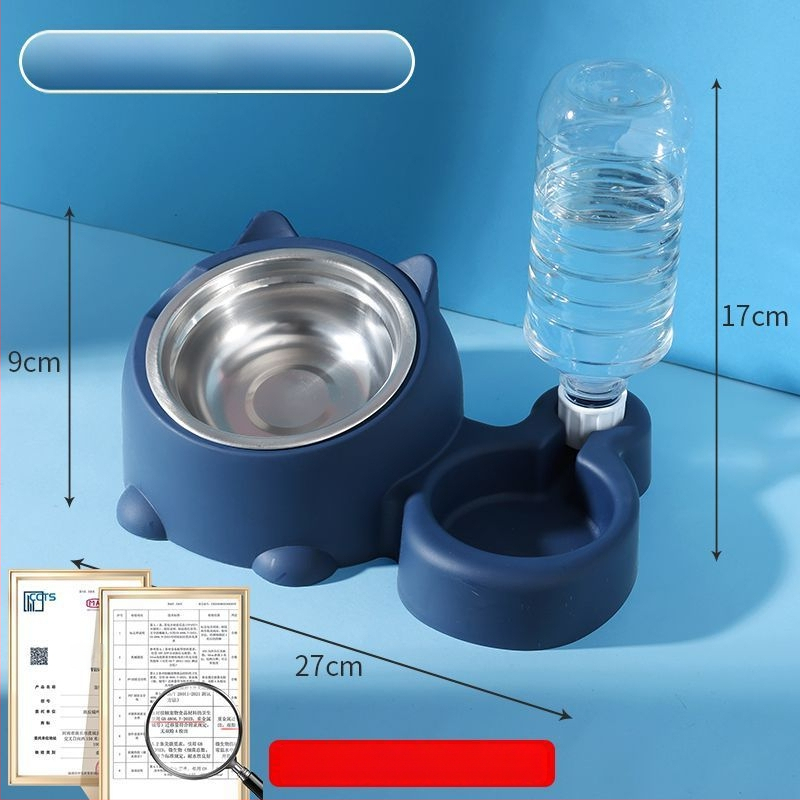Set dublu de boluri pentru pisici și câini, dozator de apă și mâncare, plastic ABS, albastru