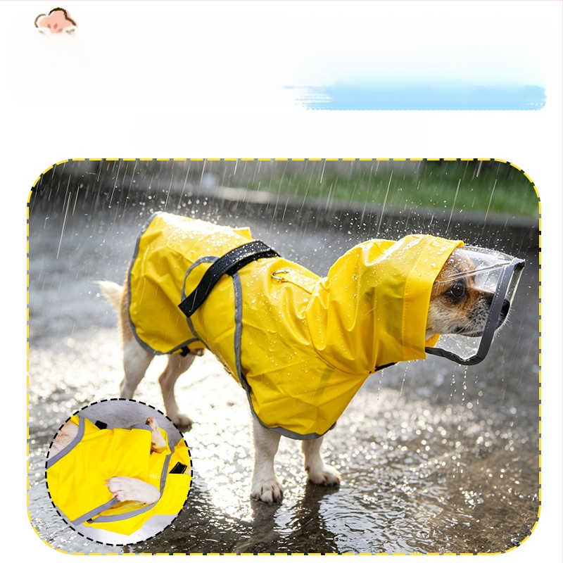 Pelerină impermeabilă pentru câini cu mască facială, pentru corgi, shiba inu și bulldog francez - haine de ploaie pentru plimbări în zile ploioase.