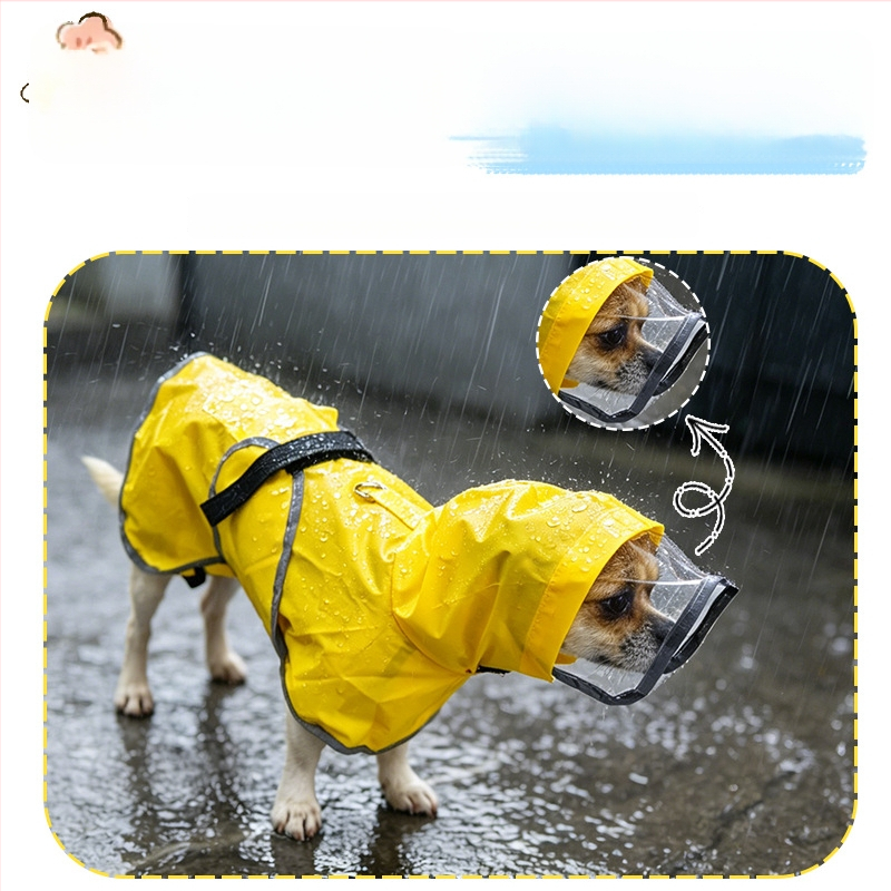 Pelerină impermeabilă pentru câini cu mască facială, pentru corgi, shiba inu și bulldog francez - haine de ploaie pentru plimbări în zile ploioase.