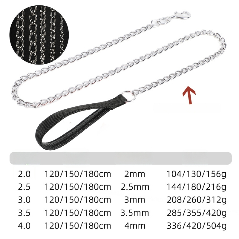 Lesă de câine din oțel inoxidabil 304 cu lanț anti-mușcătură pentru câini de mici și mari