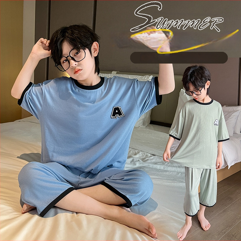 Meiyaru 2026 pijamale Ice Silk pentru băieți, set de două piese de vară, confortabile și casual