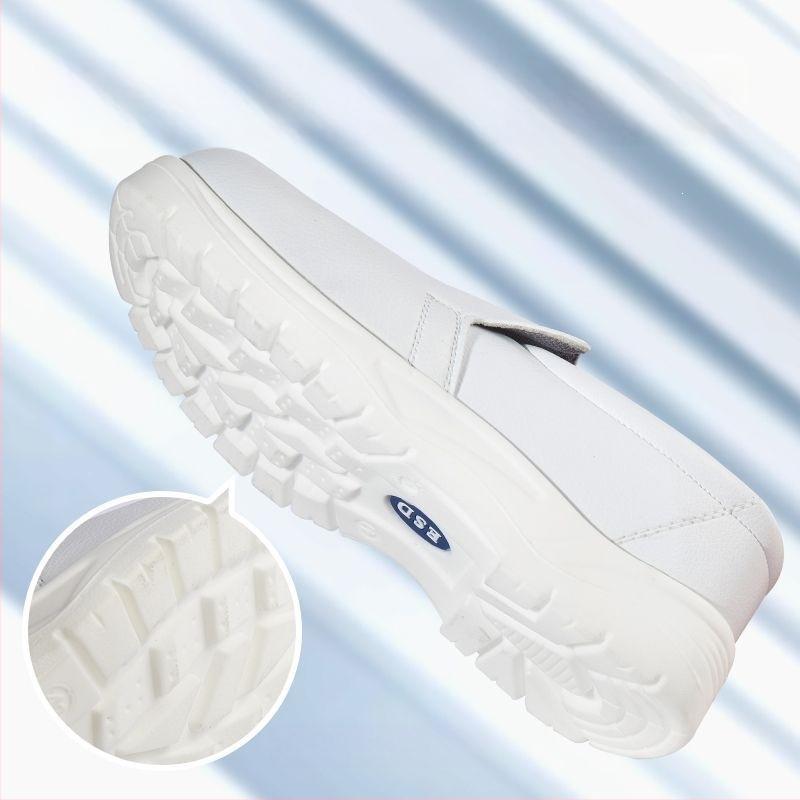 Pantofi de protecție albi, cu vârf de oțel, antistatice, pentru spații curate din industria alimentară, model de vară, rezistenți la perforare