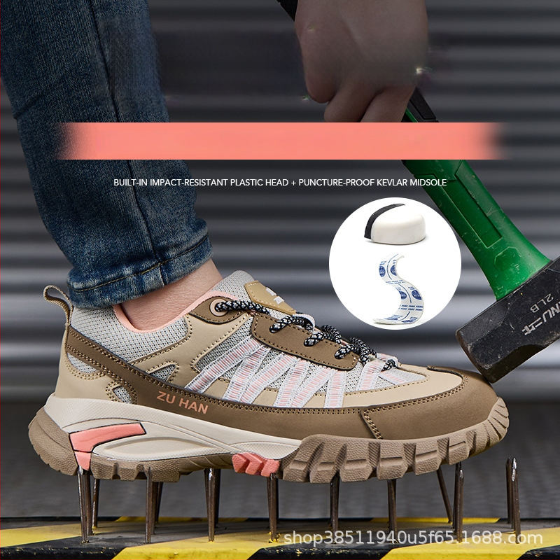 Pantofi de lucru pentru femei, toate anotimpurile, cu vârf din plastic, protecție anti-șoc și anti-perforație, confortabili și ușori
