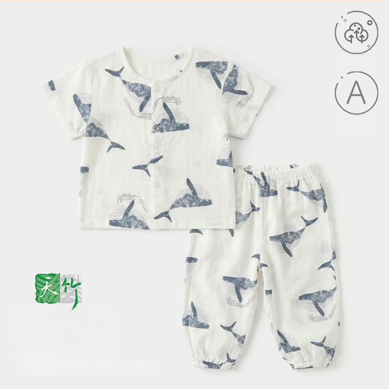 Set de pijamale de vară, două piese, pentru copii 0–3 ani, mâneci scurte, unisex, imprimeu cu desene animate