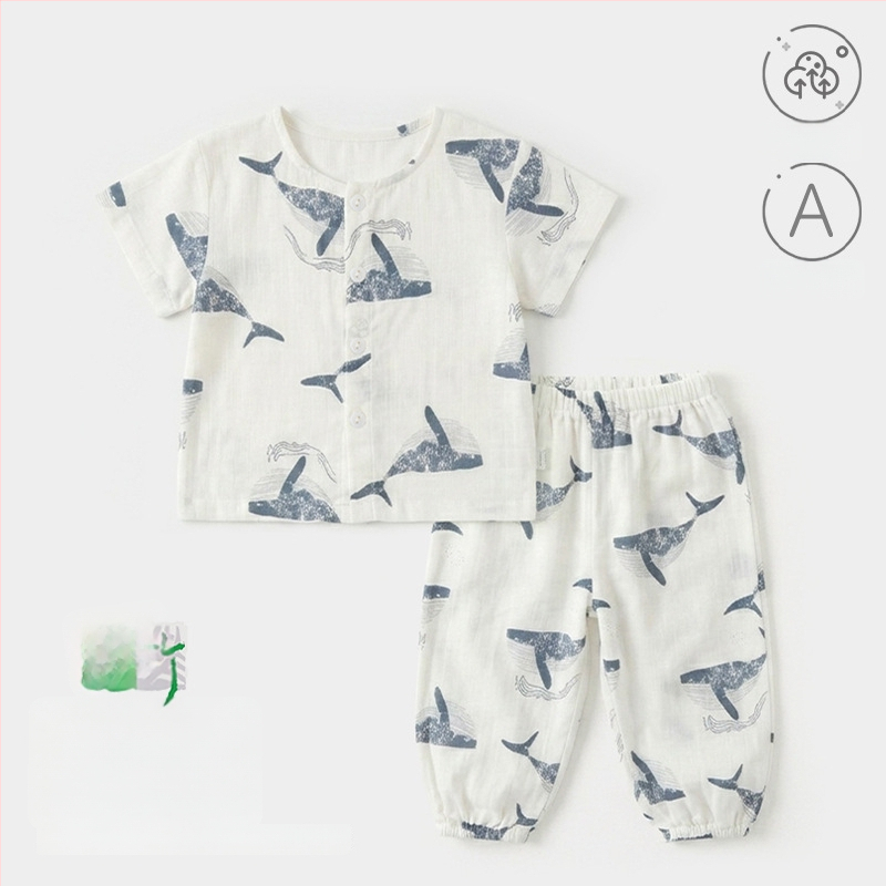 Set de pijamale de vară, două piese, pentru copii 0–3 ani, mâneci scurte, unisex, imprimeu cu desene animate