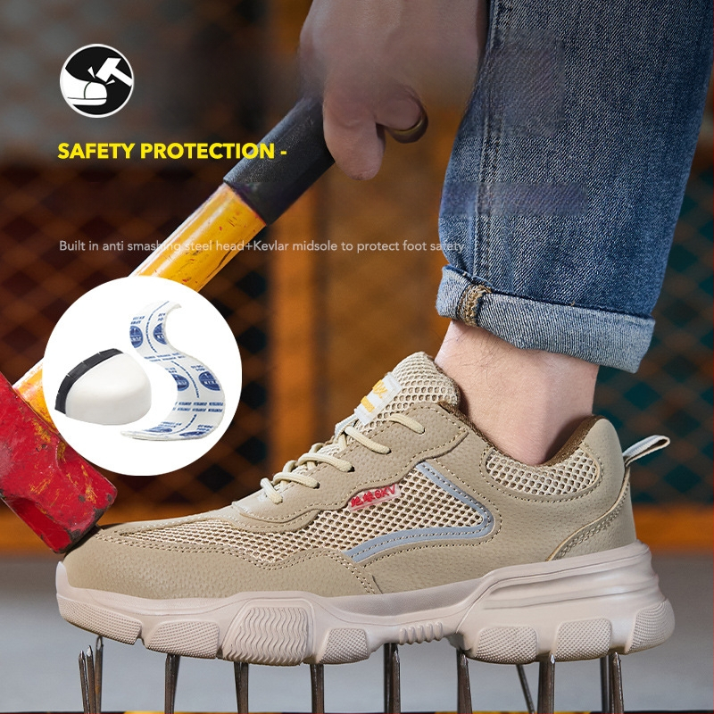 Pantofi de protecție pentru bărbați, vară: respirabili, anti-șoc și anti-perforație, vârf din plastic, izolați, ușori și durabili