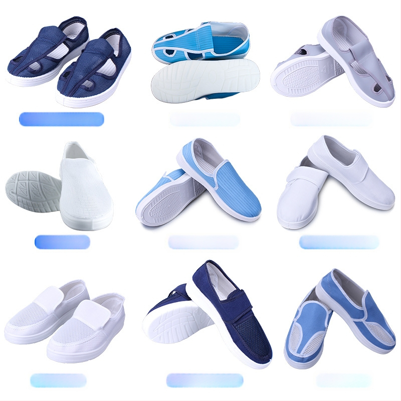 Pantofi anti-statți personalizabili pentru camere curate, albi, cu talpă SPU/PU/PVC, patru orificii pentru șiret