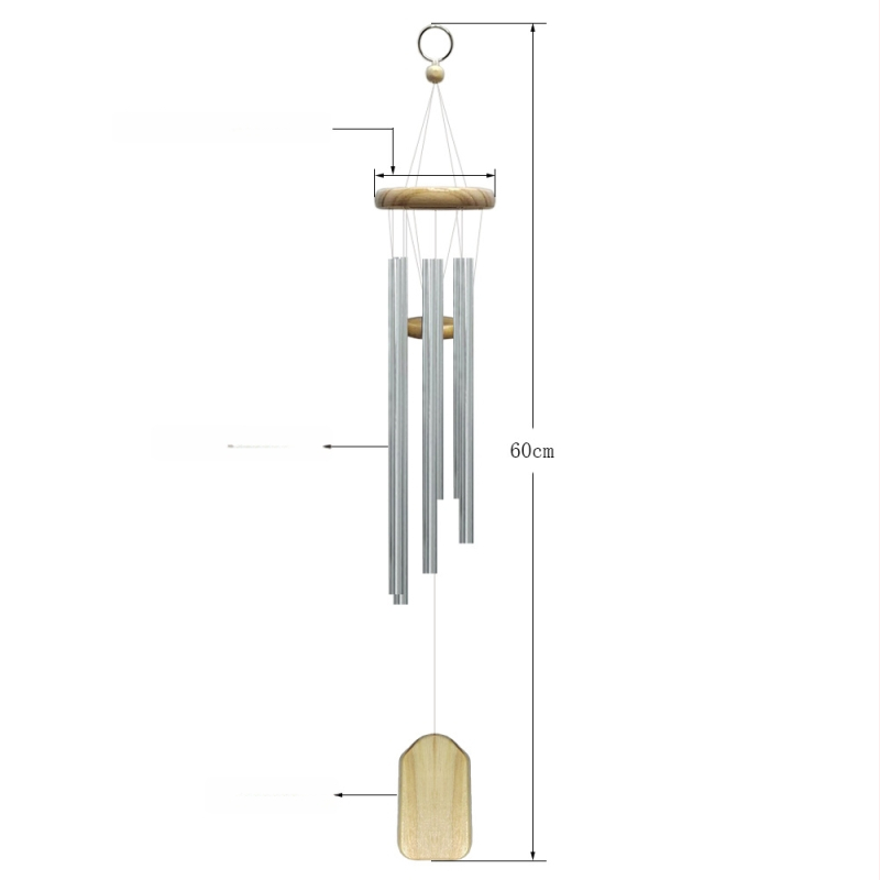 Clopoțel de vânt cu 6 țevi, din lemn de pin și metal, decor suspendat pentru exterior, stil pastoral nordic
