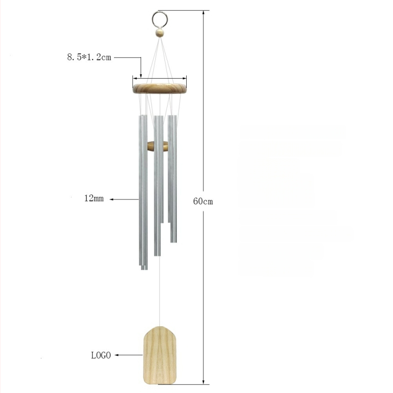 Clopoțel de vânt cu 6 țevi, din lemn de pin și metal, decor suspendat pentru exterior, stil pastoral nordic