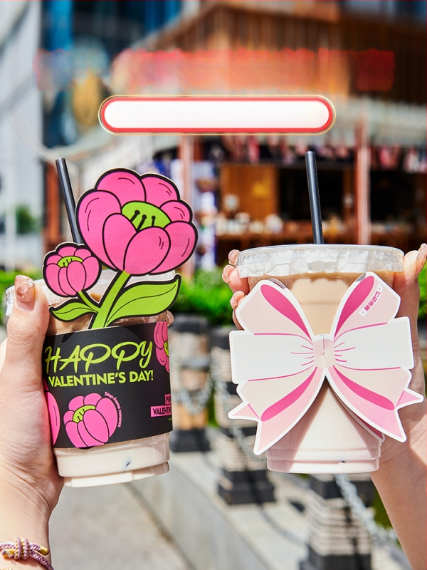 Manșon pentru ceașcă 520 Valentinstag pentru ceai cu lapte și cafea, design cu trandafir roșu și logo, suport universal pentru ceașcă