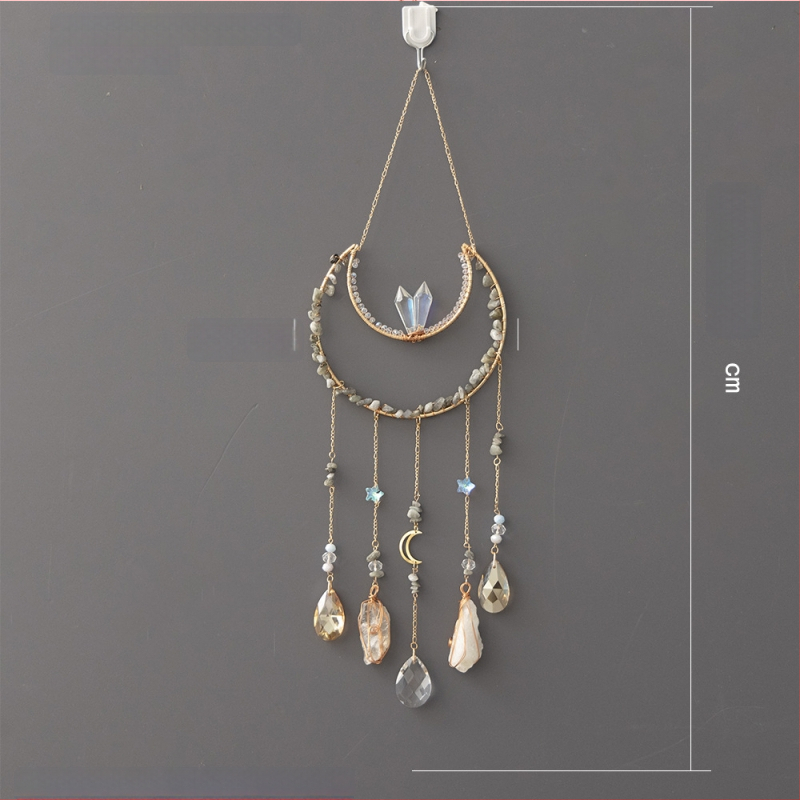 Piatră naturală premium, far de soare cu Copacul Vieții și dreamcatcher, pandantiv cu clopot de vânt