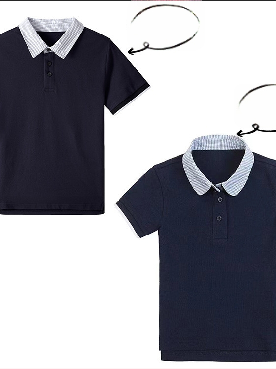 Set de uniformă școlară de vară pentru unisex, cămașă cu mânecă scurtă din material plasă respirabil, guler în carouri și șorturi