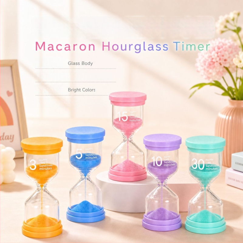 Ceas cu nisip mic în formă de macarons pentru copii - realizat manual, ornament decorativ, stil minimalist modern, cadou