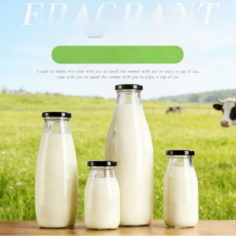 Sticlă de sticlă transparentă pentru alimente, sticlă de lapte de calitate alimentară, sticlă sigilată pentru băuturi, sticlă pentru suc și budincă, sticlă reutilizabilă