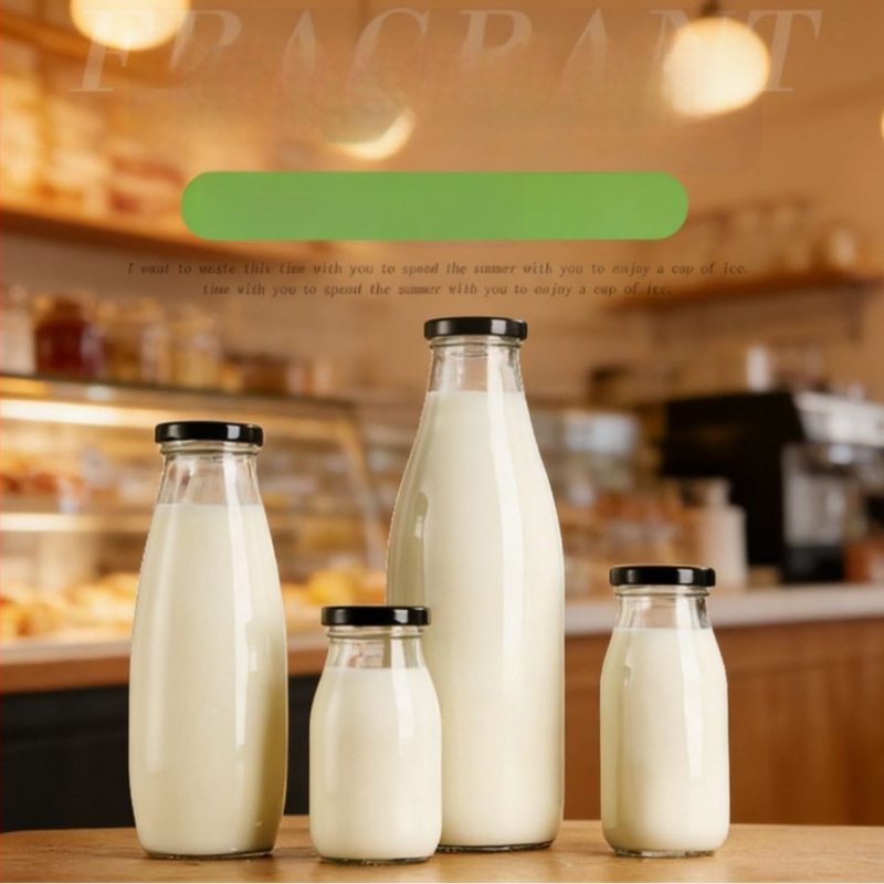 Sticlă de sticlă transparentă pentru alimente, sticlă de lapte de calitate alimentară, sticlă sigilată pentru băuturi, sticlă pentru suc și budincă, sticlă reutilizabilă