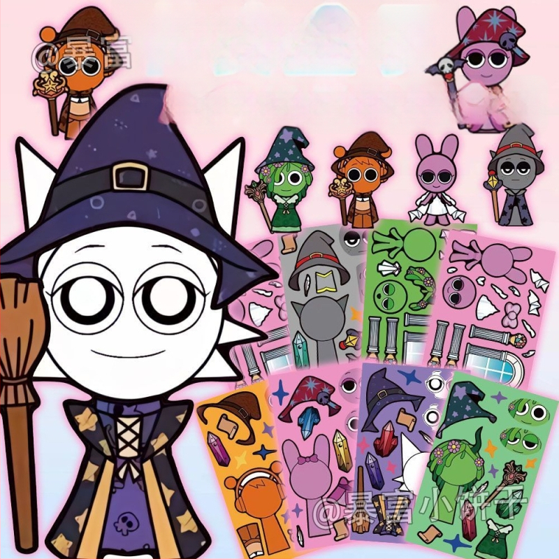 Rhythm Box Halloween autocolante pentru schimbarea feței, vrăjitoare drăguță, educaționale, lucrate manual