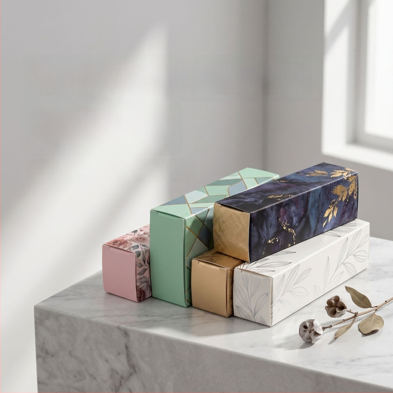 Cutii personalizate pentru cosmetice: cutii de carton pentru ruj, imprimare logo, serii mici