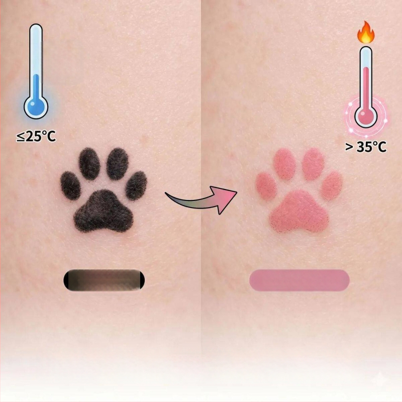 Abțibilduri tatuaj cu labă de pisică, care își schimbă culoarea în funcție de temperatură, impermeabile și rezistente la transpirație, stil drăguț, feminin, de durată