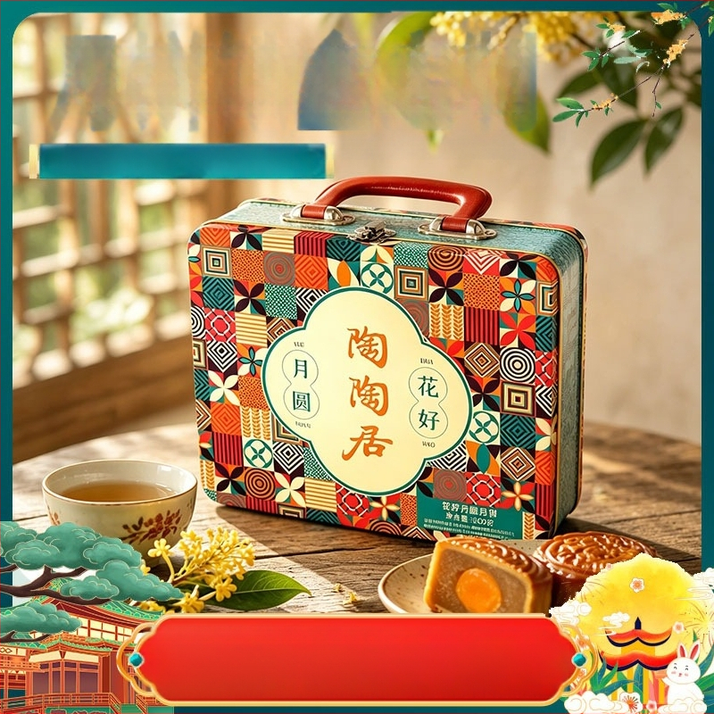 Cutie Mooncake personalizată din tablă, set de 4 bucăți, pătrată, un singur strat, cutie cadou metalică, imprimare CMYK