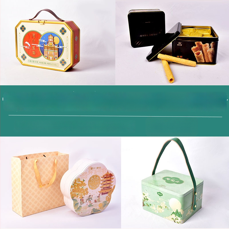 Cutie Mooncake personalizată din tablă, set de 4 bucăți, pătrată, un singur strat, cutie cadou metalică, imprimare CMYK