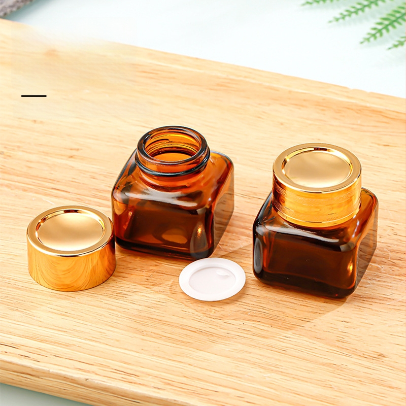 Borcan pătrat din sticlă maro, 20 g, pentru cremă, cu sigiliu și capac, borcănel de probă cosmetică, portabil, gol reutilizabil