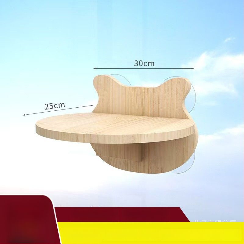 Platformă murală din lemn masiv pentru pisici, cu ventuze, design capsulă spațială, cadru de cățărare, fără găuri, montaj DIY