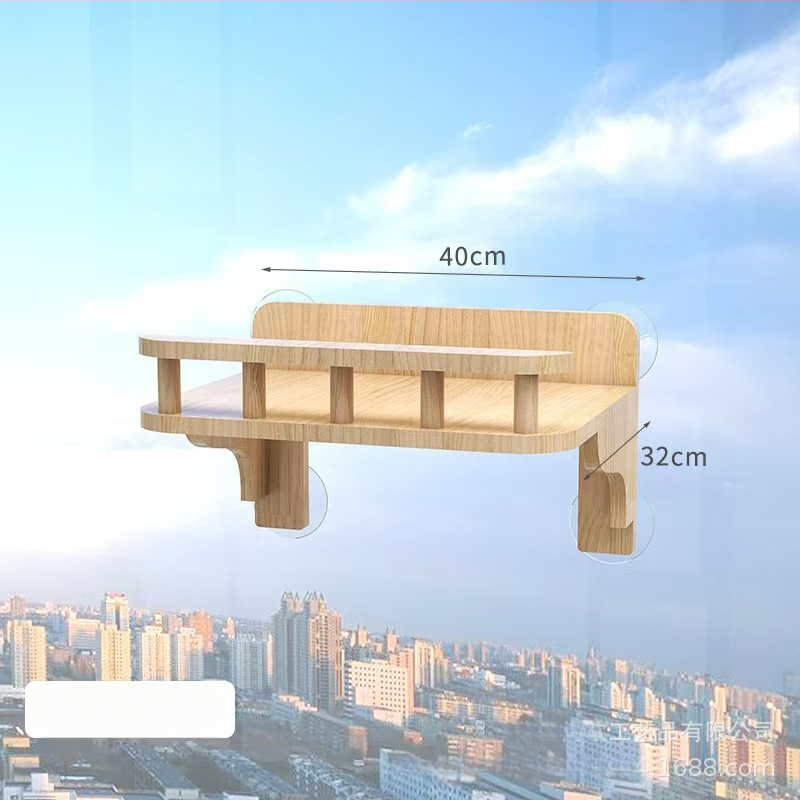 Platformă murală din lemn masiv pentru pisici, cu ventuze, design capsulă spațială, cadru de cățărare, fără găuri, montaj DIY